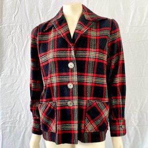 Vintage 1960s Handmade Red Black and White Plaid Jacket